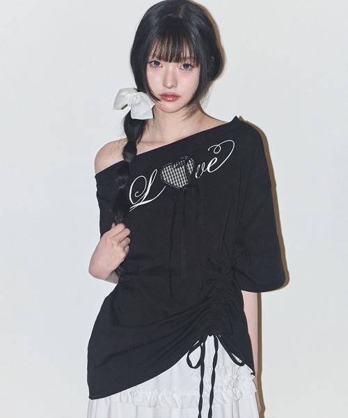 러브 원숄더 오버핏 티셔츠 블랙