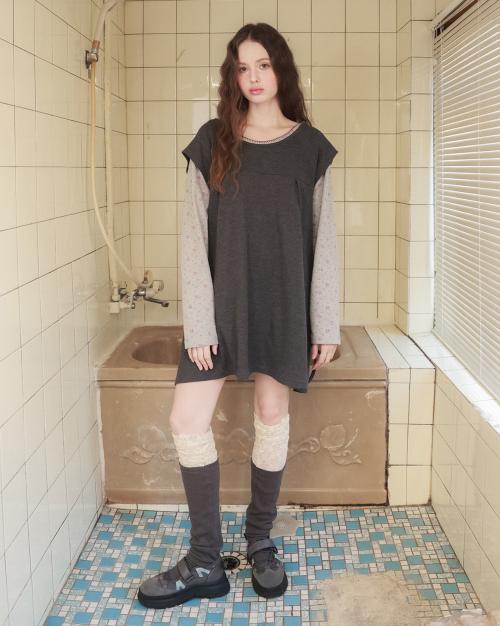 핀턱 와플 플레어 원피스_그레이