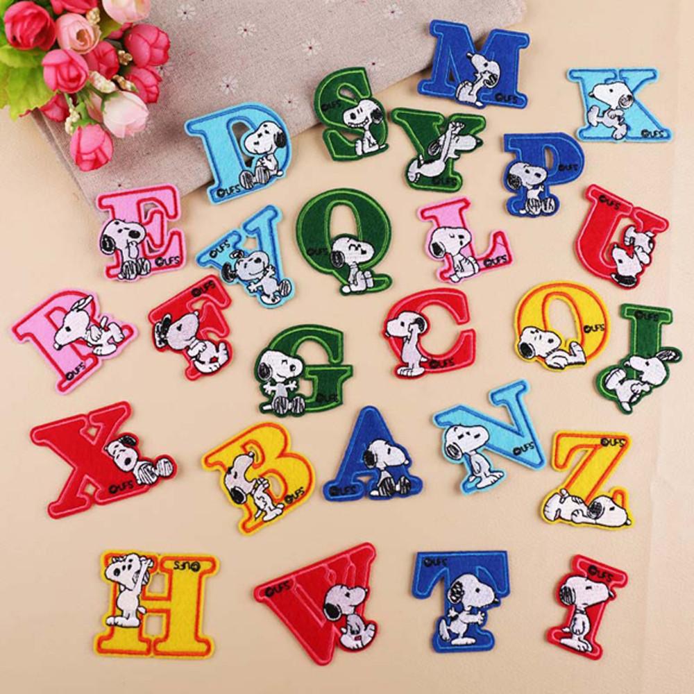 귀여운 스누피 이니셜 알파벳 캐릭터 와펜 열접착 자수패치