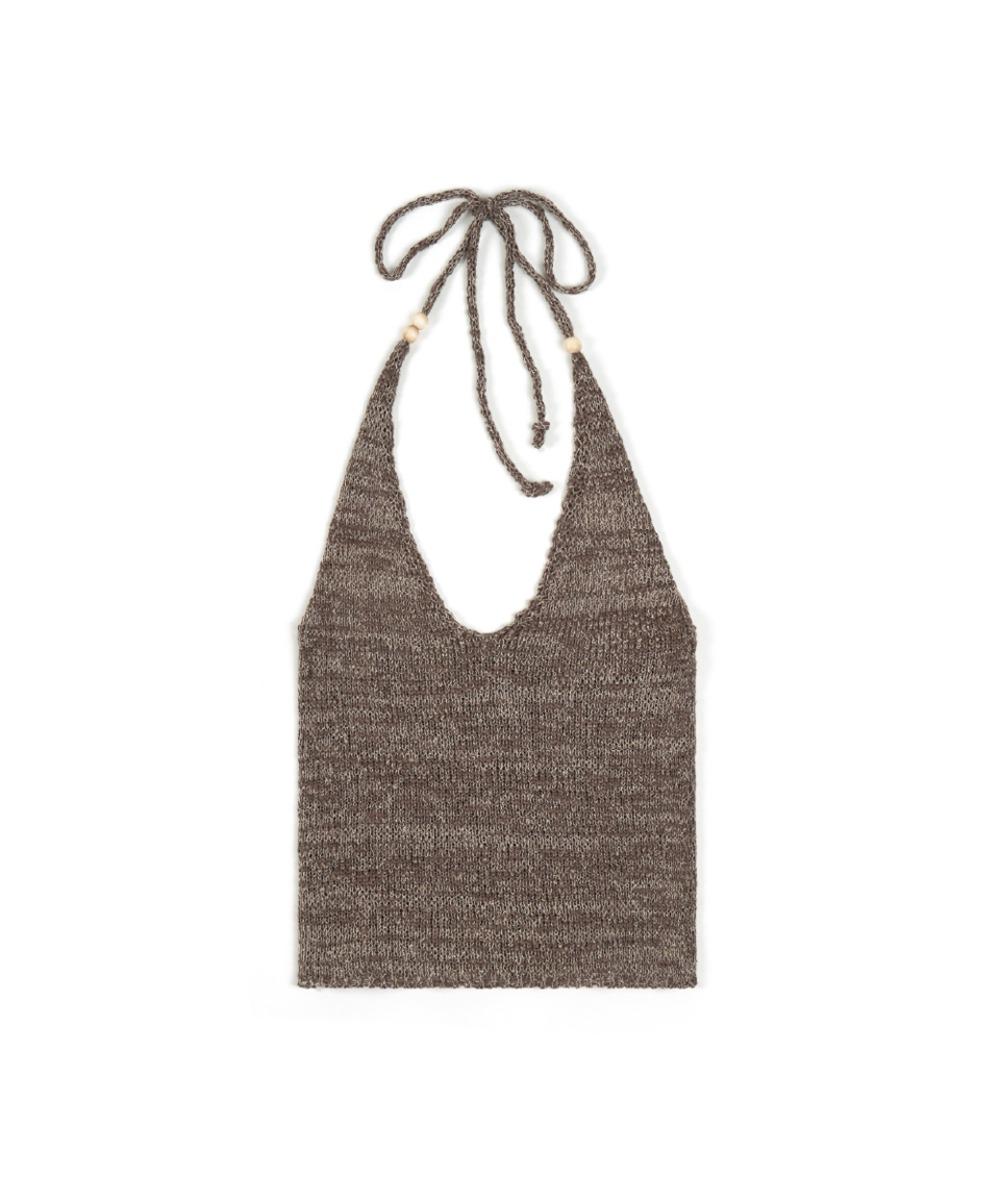 HALTER NECK BEADS KNIT (MOCHA)