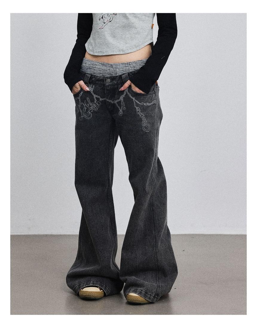 Achihara chain strap print micro flare pants