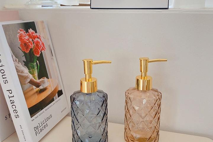 로망 다각 크리스탈 글라스 유리 공병통 화장품 리필 세정제 세제 디스펜서 용기