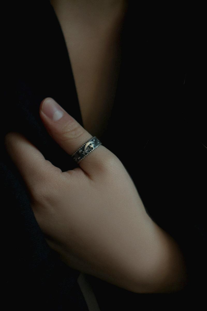 925silver 밤하늘 유화 오픈 반지