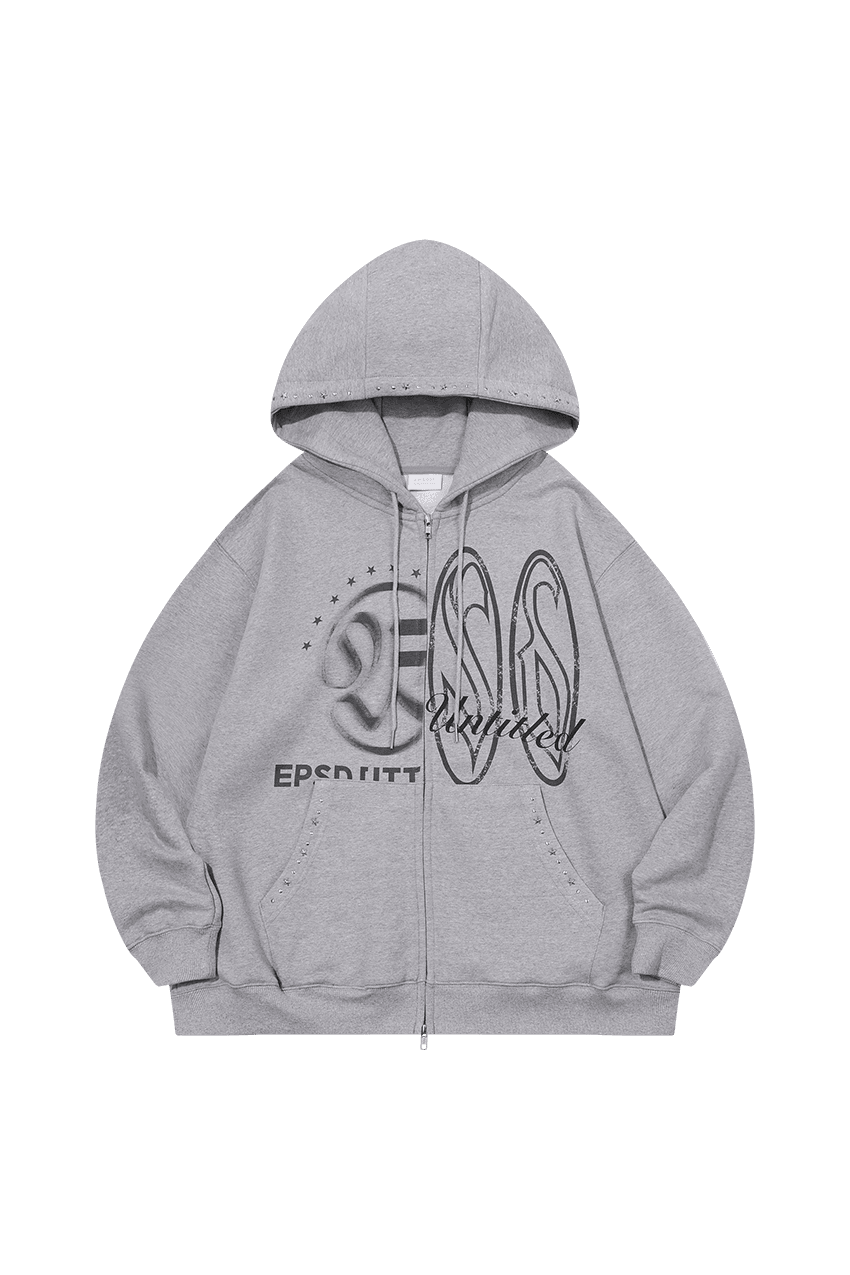 UNBALANCE PRINT HOTPIX ZIPUP HOODIE_GREY MELANGE