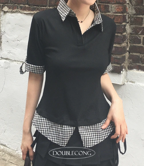 [레이어드/허리슬림]체크 롤업 레이어드 셔츠