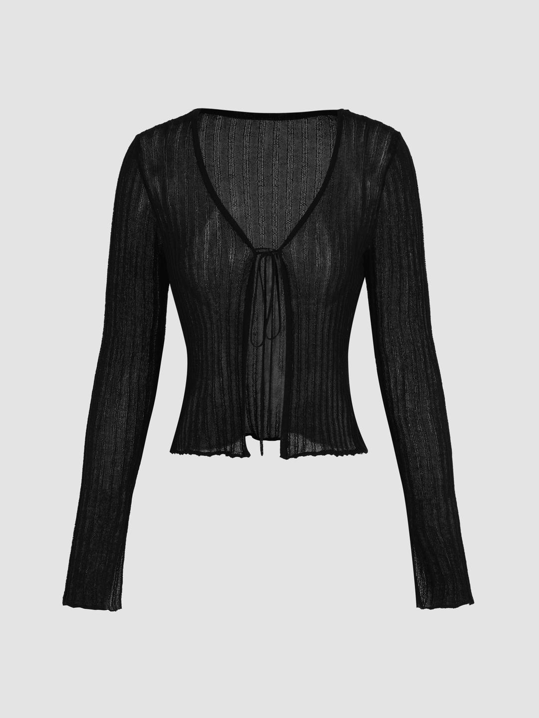 Solid Texture Knotted Cardigan