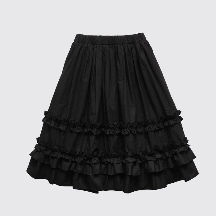 RUFFLE PLEATED MIDI SKIRT - BLACK