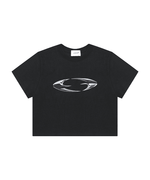 3D OVAL LOGO CROP T-SHIRTS [BLACK]