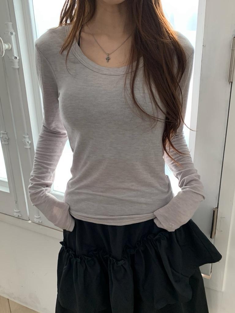 슬립오버 Maeil U-neck T 기본템 데일리 시스루 u넥 티셔츠