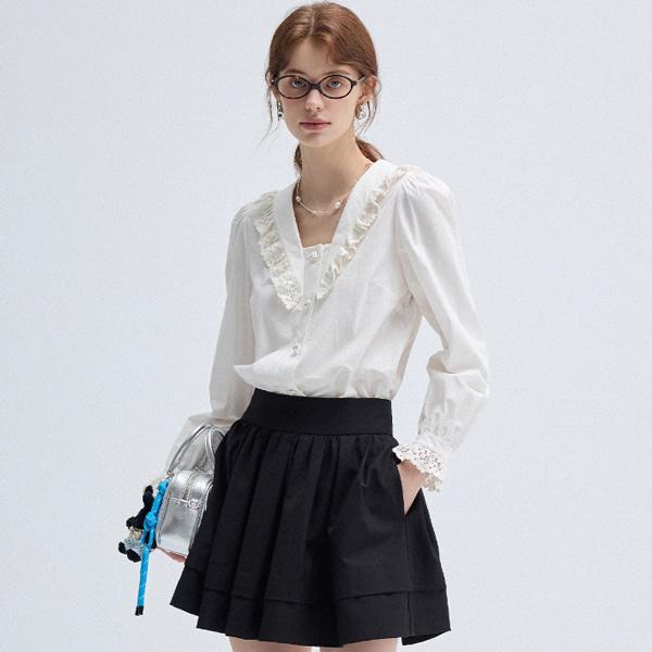 VEGA 레이스 카라 퍼프 소매 로맨틱 셔츠 0018