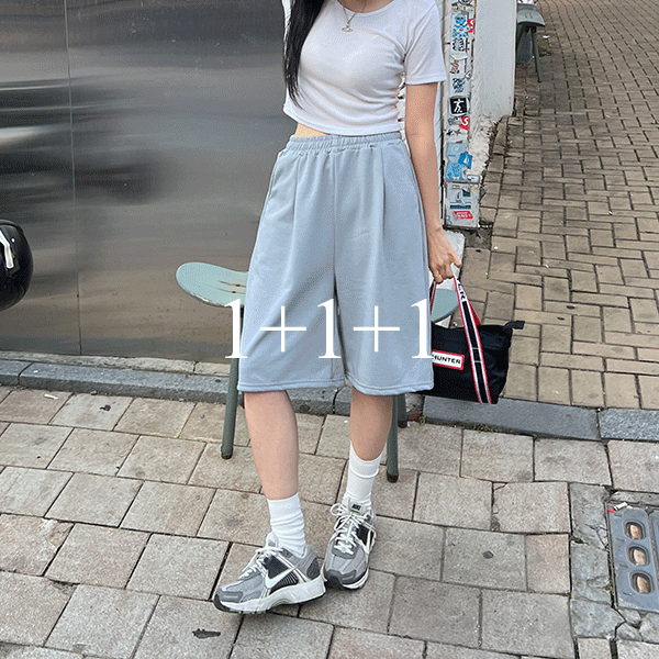 [1+1+1][10컬러][남녀공용] 트랜디 핀턱 버뮤다 트레이닝 하프 팬츠