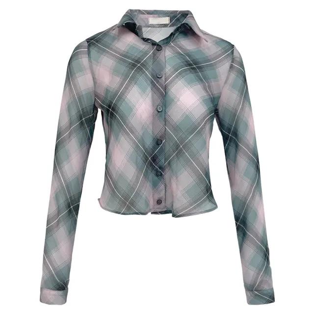 레트로 체크 시폰 셔츠