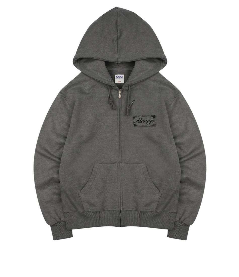ALWAYS ZIP-UP HOODIE(CHARCOAL PIGMENT-DYED)
