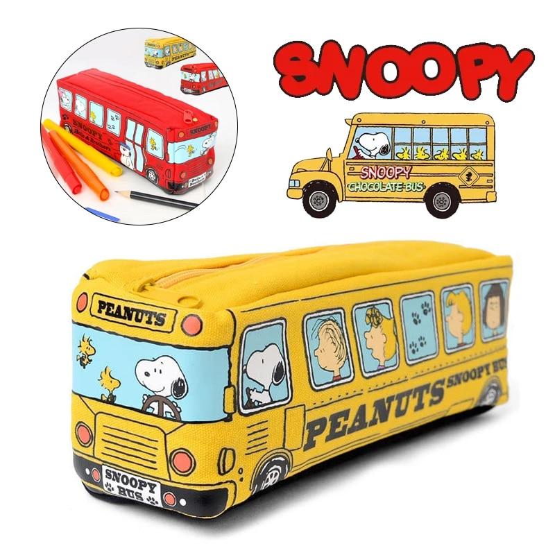 Snoopy Pencil Case Cartoon Bus Canvas Stationery Box Storage Bag Large Capacity Pencilcase Pen Bag School Stationery Supplies