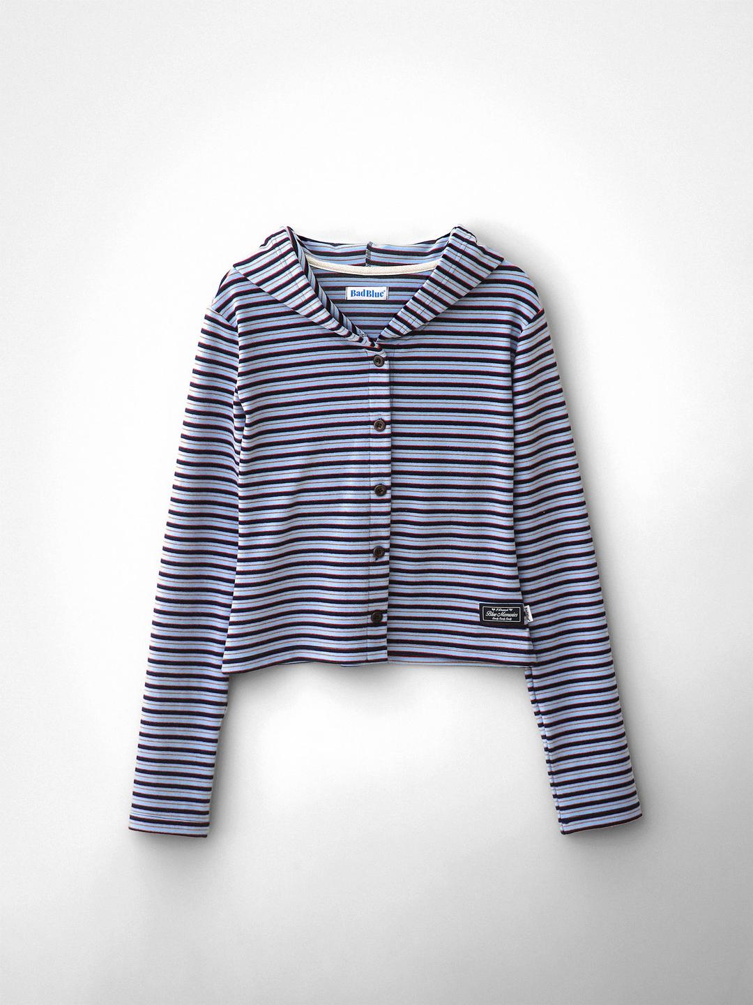 Stripe Hoodie Cardigan Blue