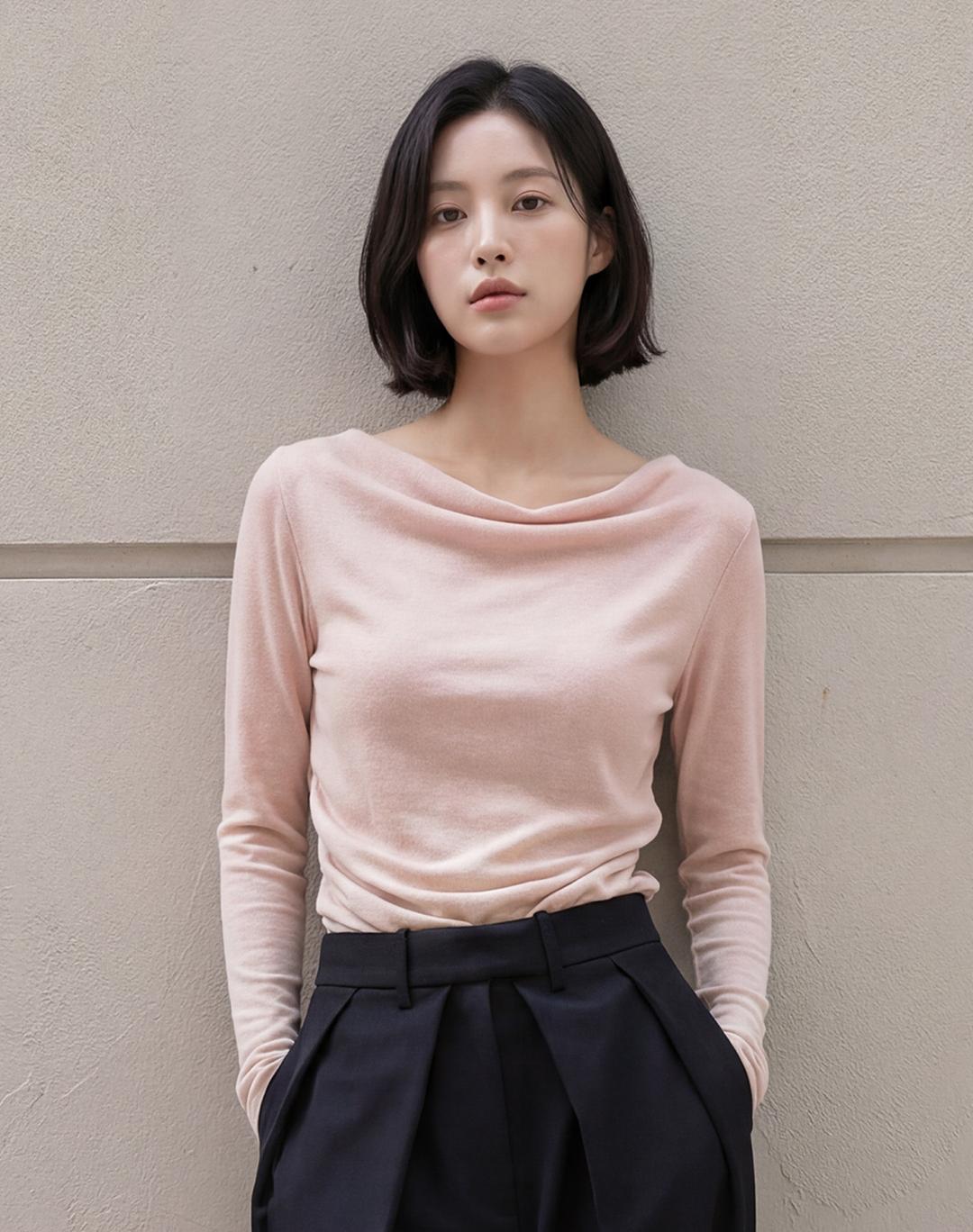 DRAPE SHIRRING TEE PINK 드레이프 셔링티 핑크