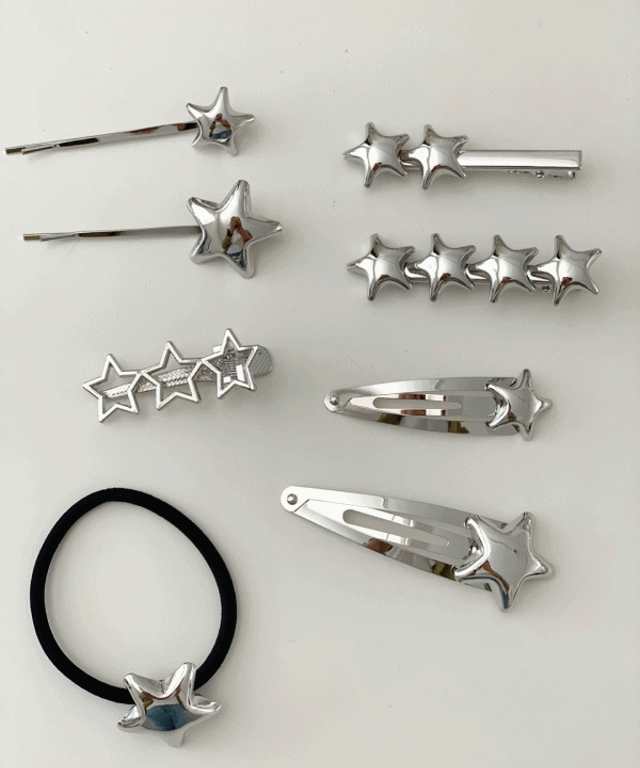 ⭐최저가/당일출고/13type⭐ 메탈 별 똑딱핀 머리끈 스타 옆머리핀 실핀 / 키치 y2k 힙 유니크 메탈 데이트 인생네컷 친구선물 수학여행 체육대회 하이틴