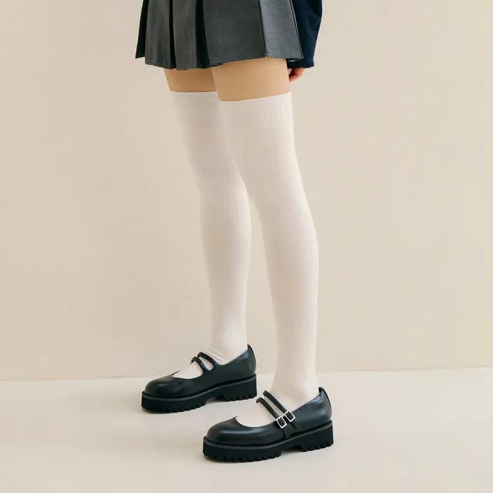 넉넉 컬러 골지 오버 니삭스