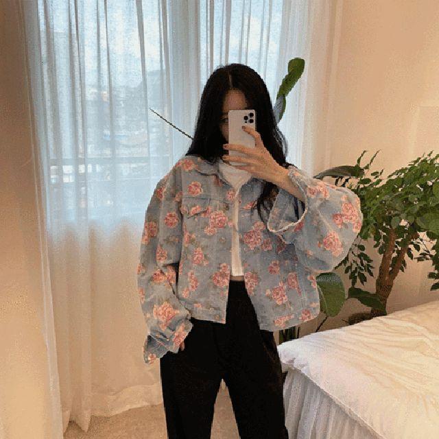 빈티지 플라워 데님자켓 청자켓