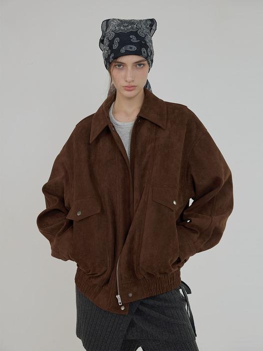Suede Mood Collar Blouson - BROWN