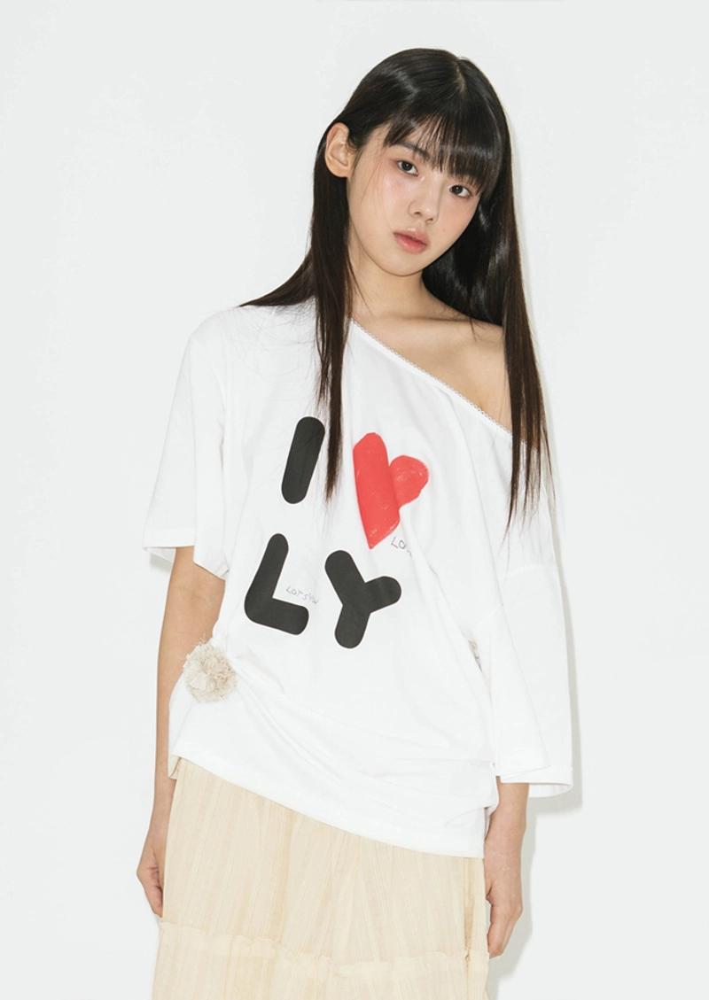 LOTSYOU - [유니스 젤리당카 착용] lotsyou_I Love You Lace Tee White