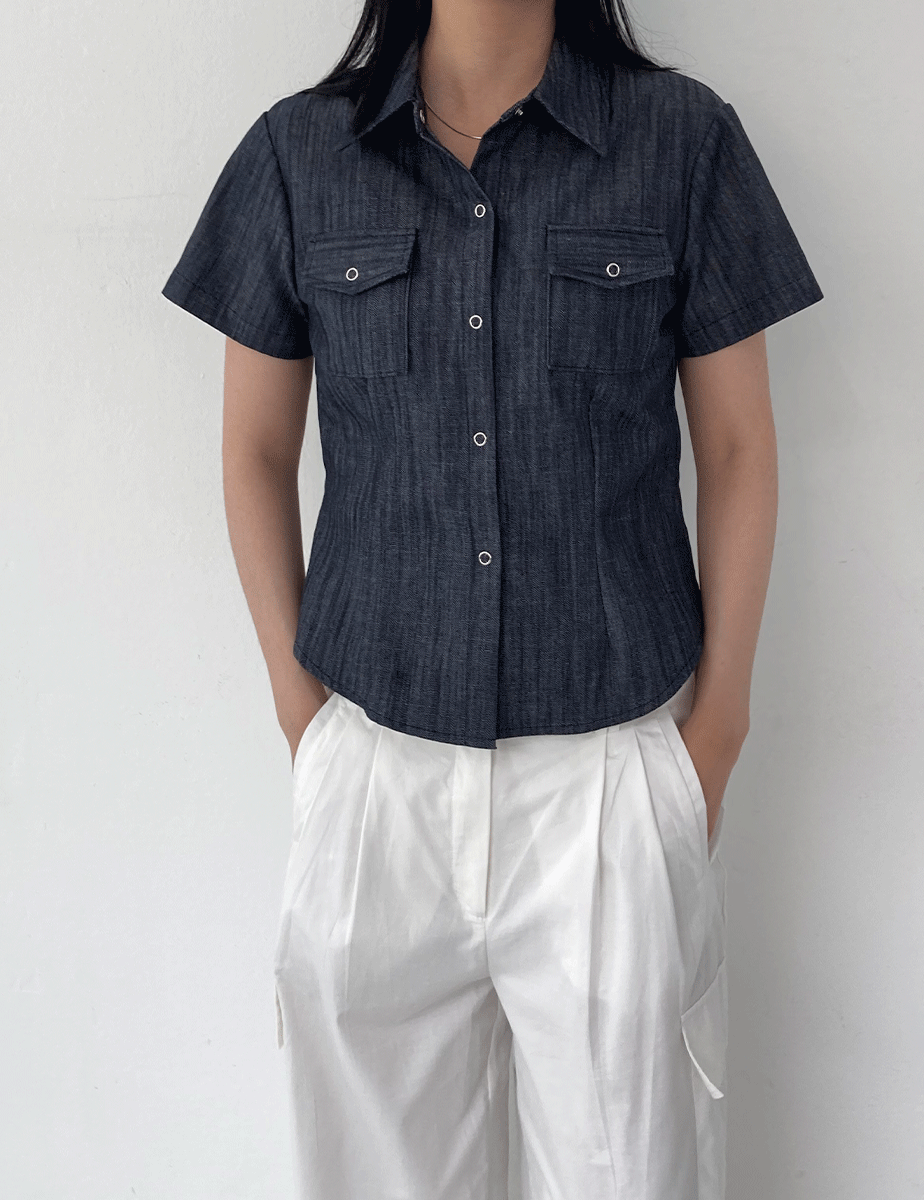 [당일배송] indigo denim slim shirt (2color)