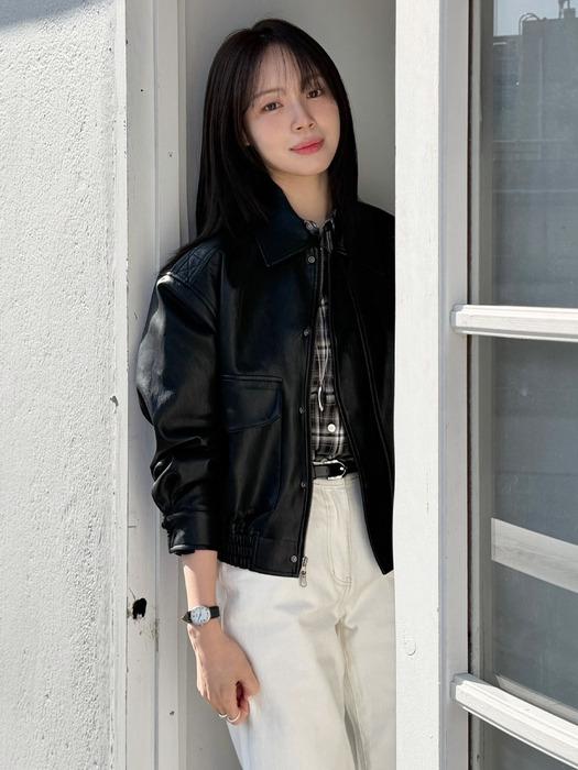 SIOT4186 스무드 페이크 레더 블루종_Black