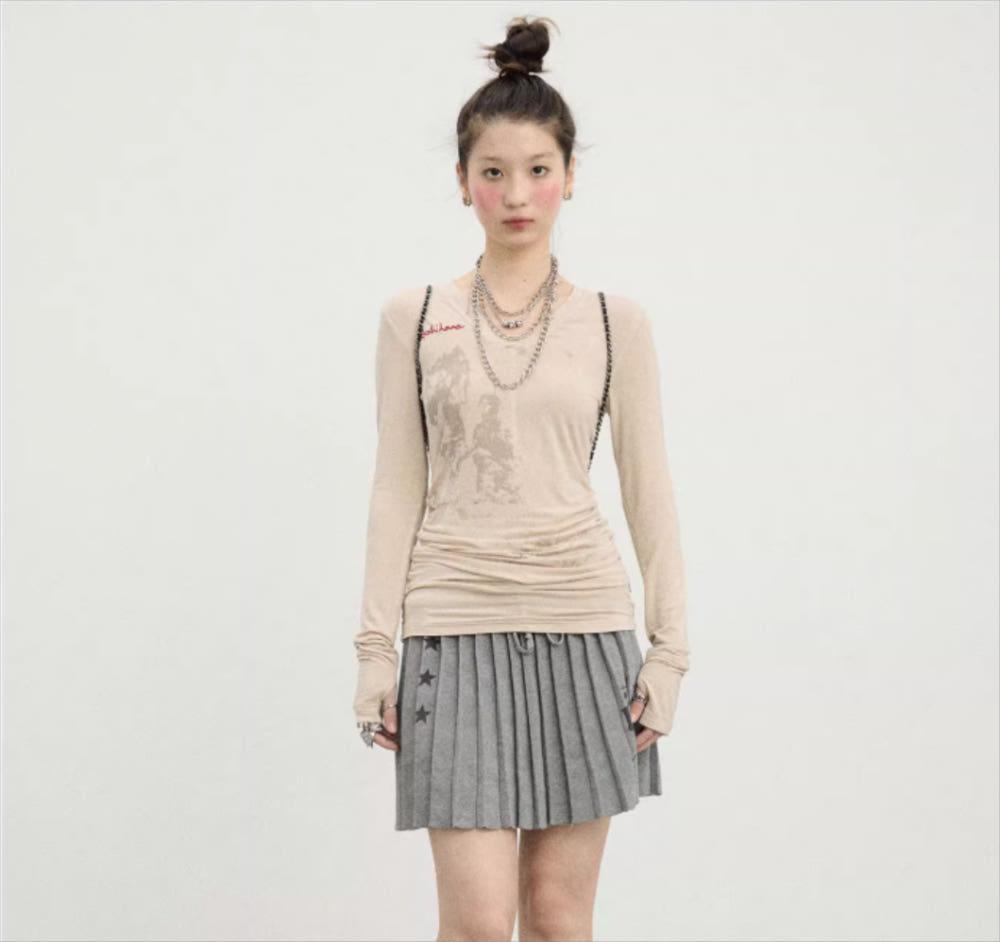 Achihara 봄 사과나무 스모크 티셔츠 3color