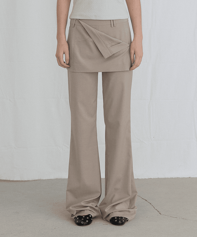 FOLDED SKIRTS OVER PANTS - BEIGE