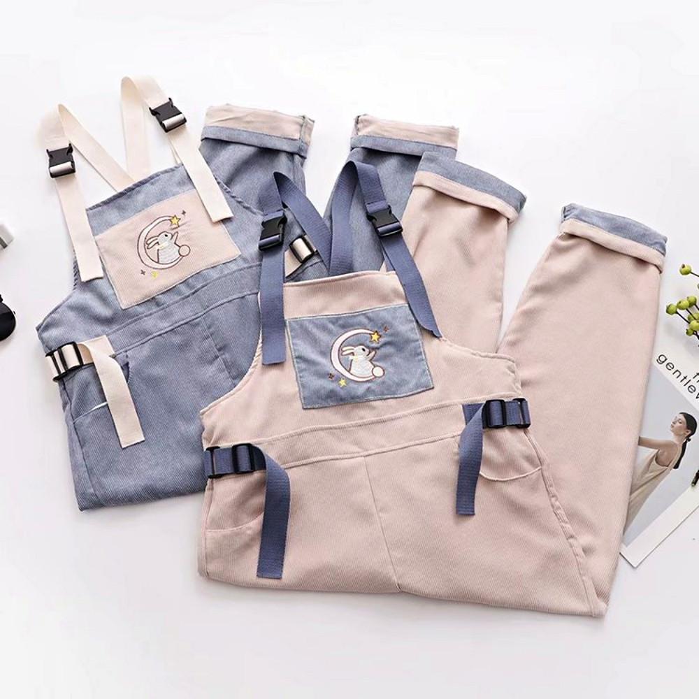 로리타 트윈룩 토끼 코듀로이 골지 멜빵바지