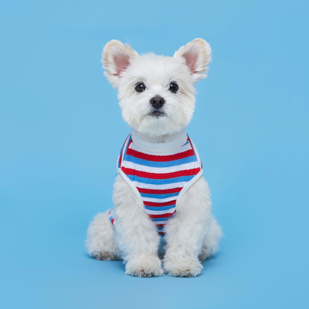 프레쉬민소매티셔츠 강아지옷 화이트레드