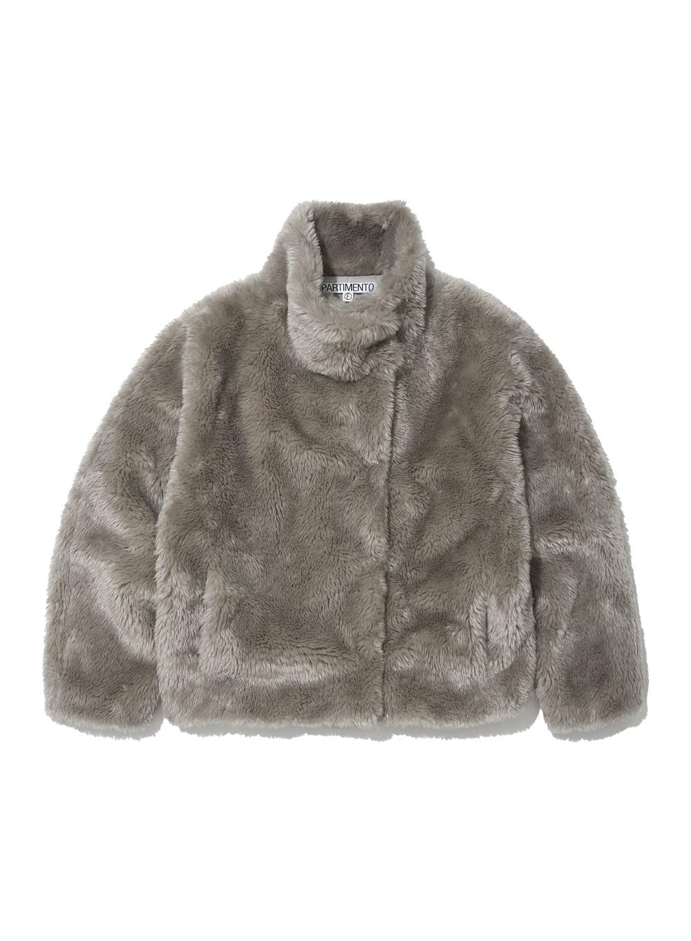 [WOMEN] COCOON HIGH NECK FUR JACKET_DUSTY BEIGE