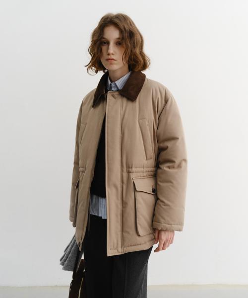 UNISEX COLLARED GOOSE DOWN HALF JACKET_UDJU5D134_LIGHT KHAKI