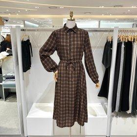 [밸리걸] 셔츠 카라 체크 롱 원피스 609670