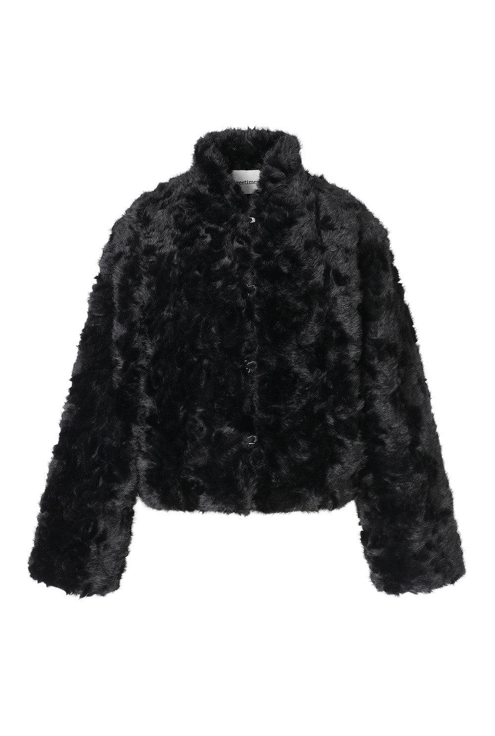 Ribbon tie fur jacket