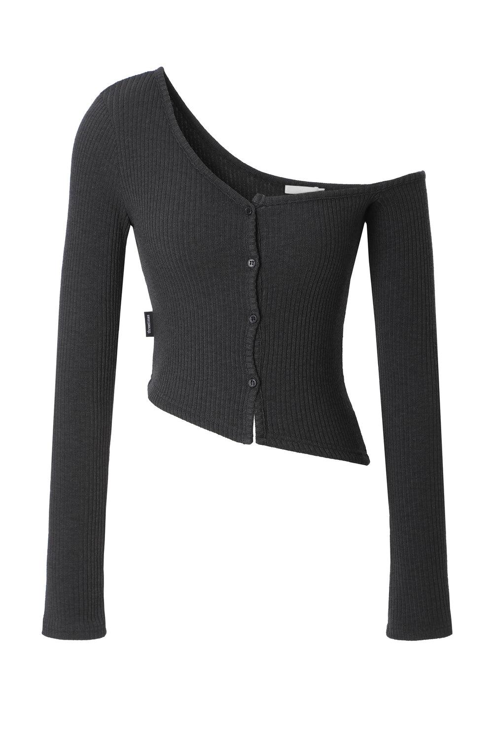 One-shoulder button melange tee