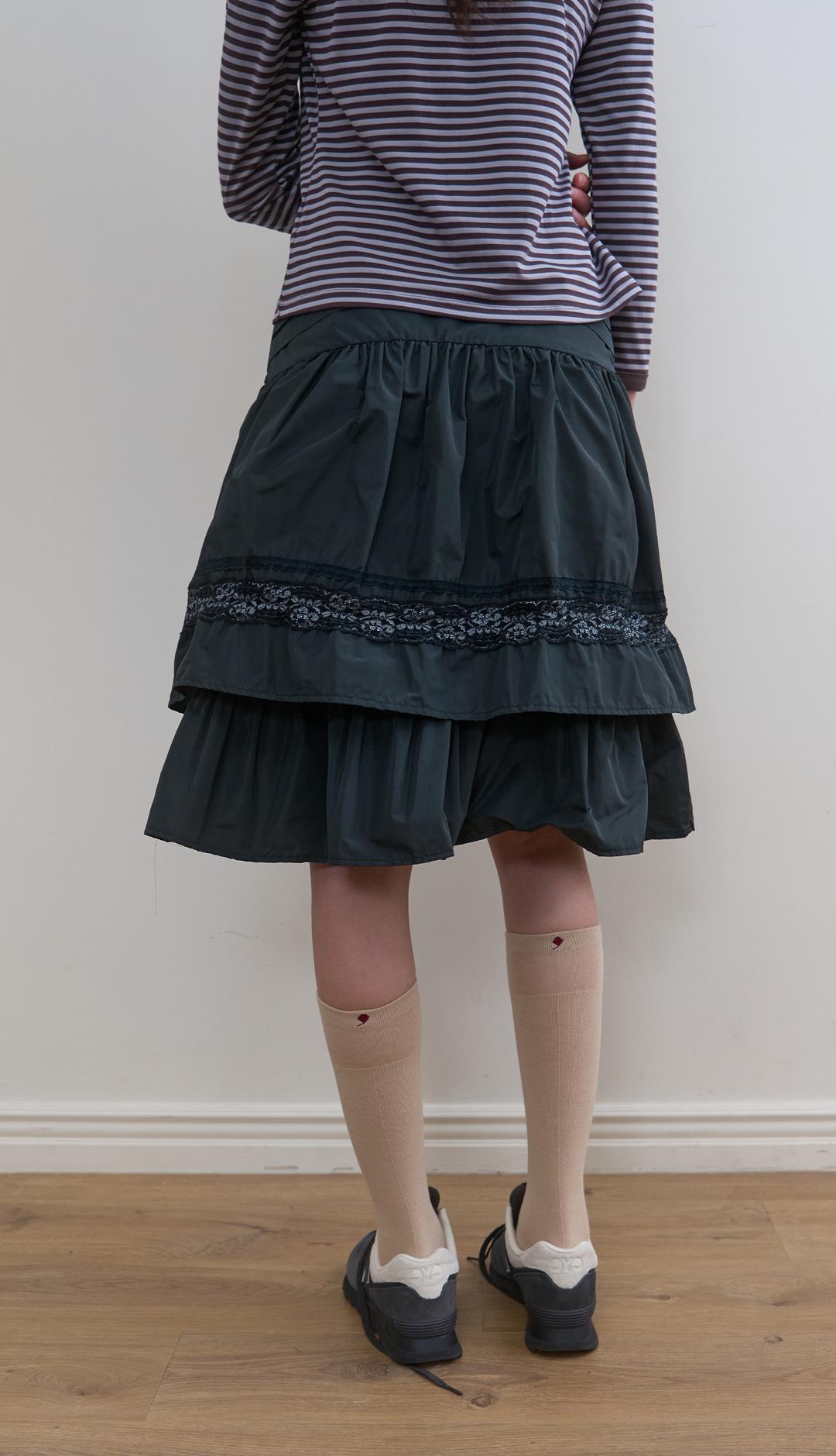 337. Tiered Lace SK _ Dark Green