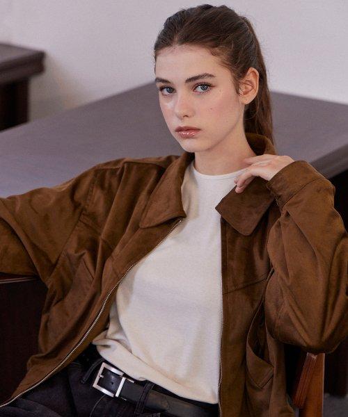 오버사이즈 비건 스웨이드 크롭 자켓 브라운