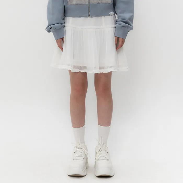 MESH FRILL LAYERED SKIRT [WHITE]