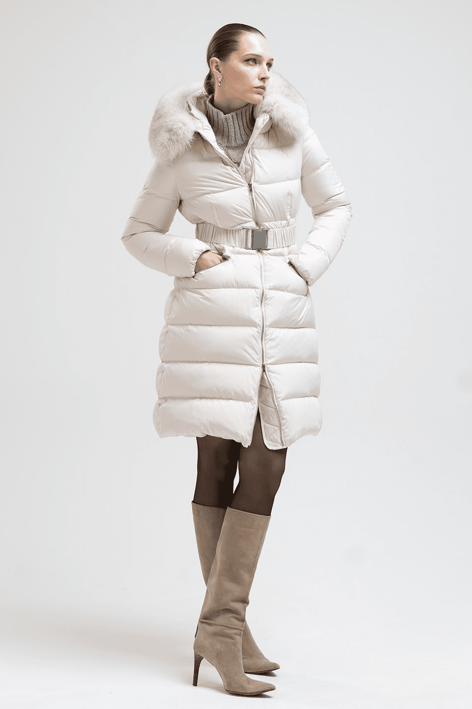 Goose slim silhouette padded coat - ivory