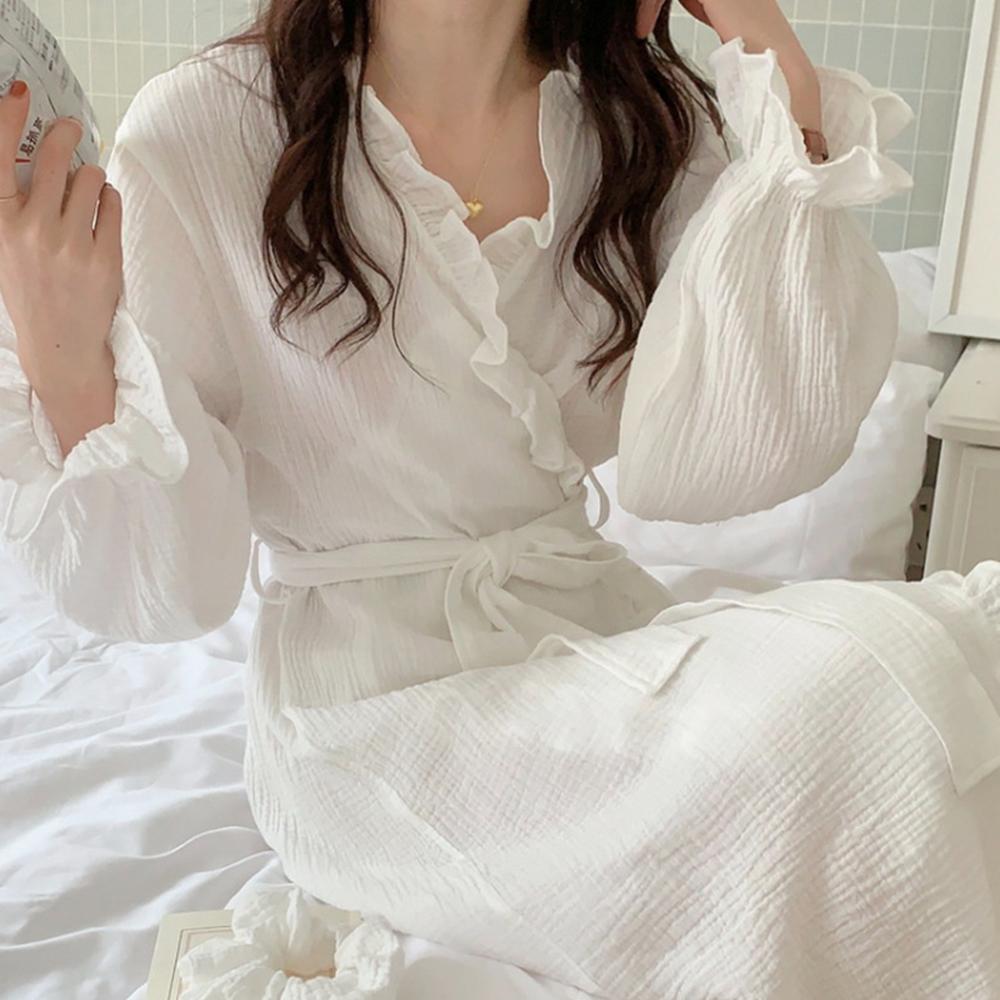 달루나 로맨틱 러플 골프 가운/샤워 가운 & 스크런치 세트