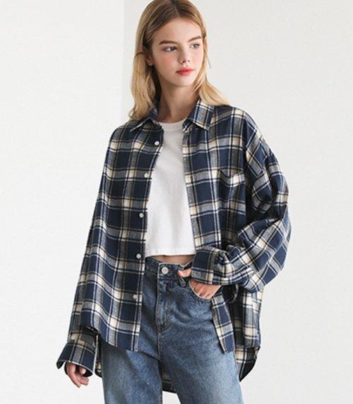 밀라노 오버핏 체크 셔츠-네이비