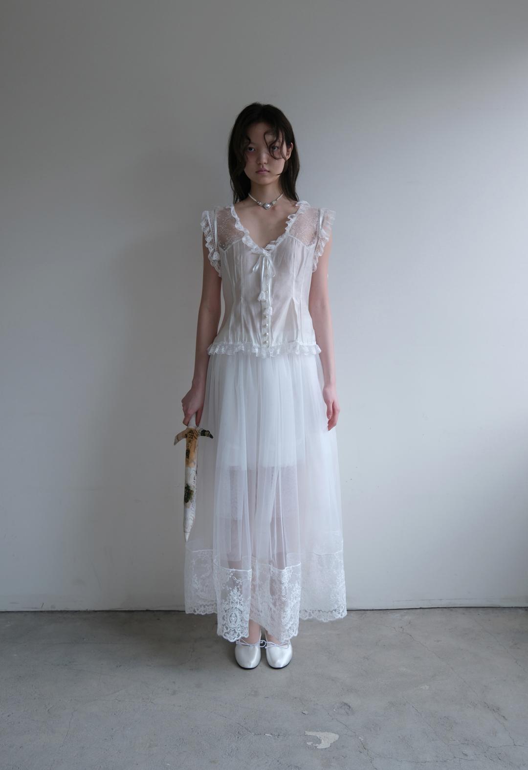 Lace Chiffon Long Skirt, 3color