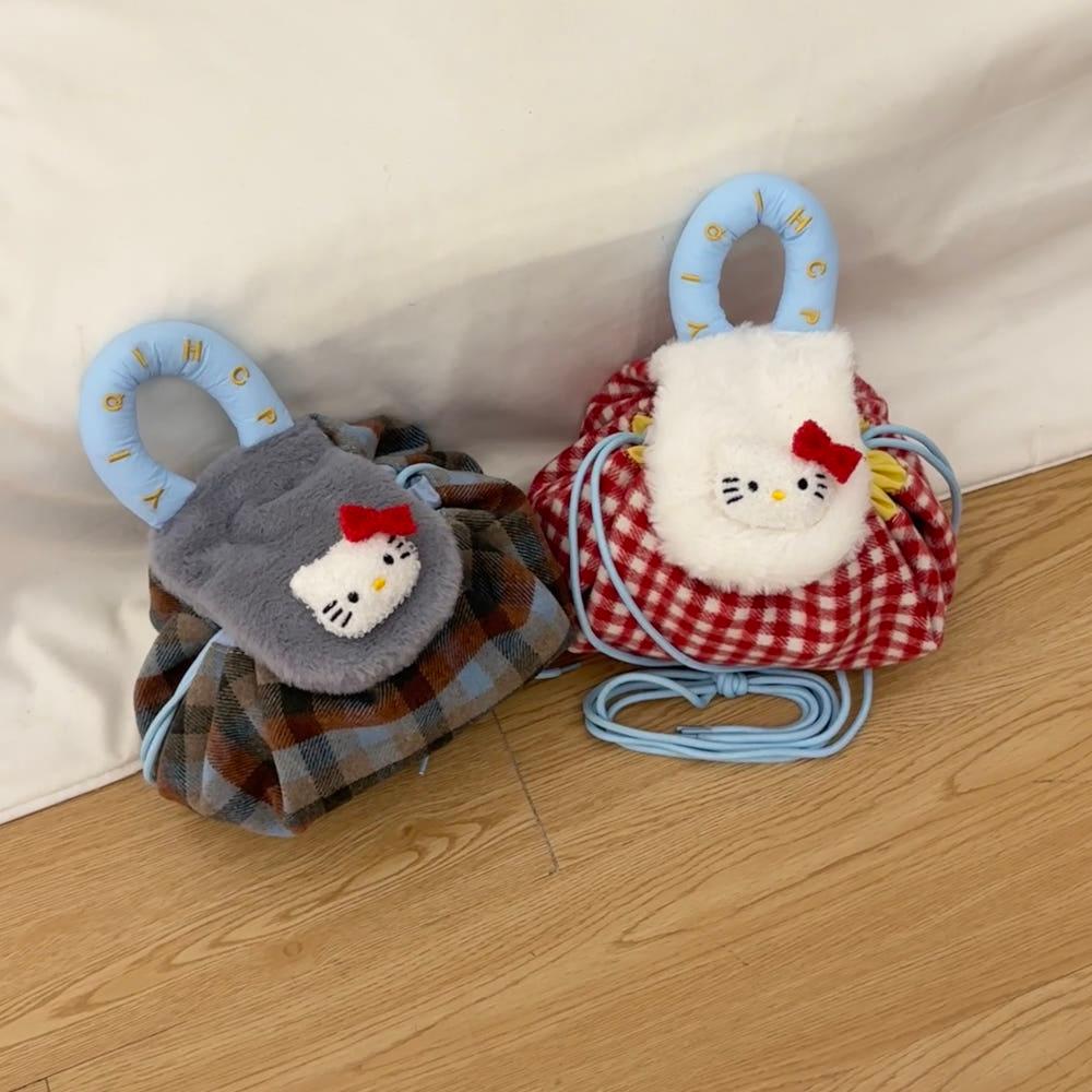 여행용 키티 체크무늬 대용량 화장품 파우치 세면 파우치