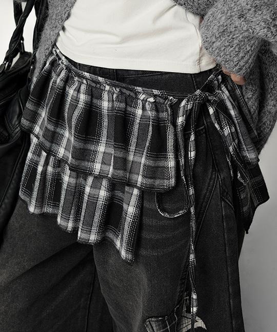 체츠랩 체크 프릴 캉캉 레이어드 랩 스커트 Check Frill Tiered Layered Wrap Skirt