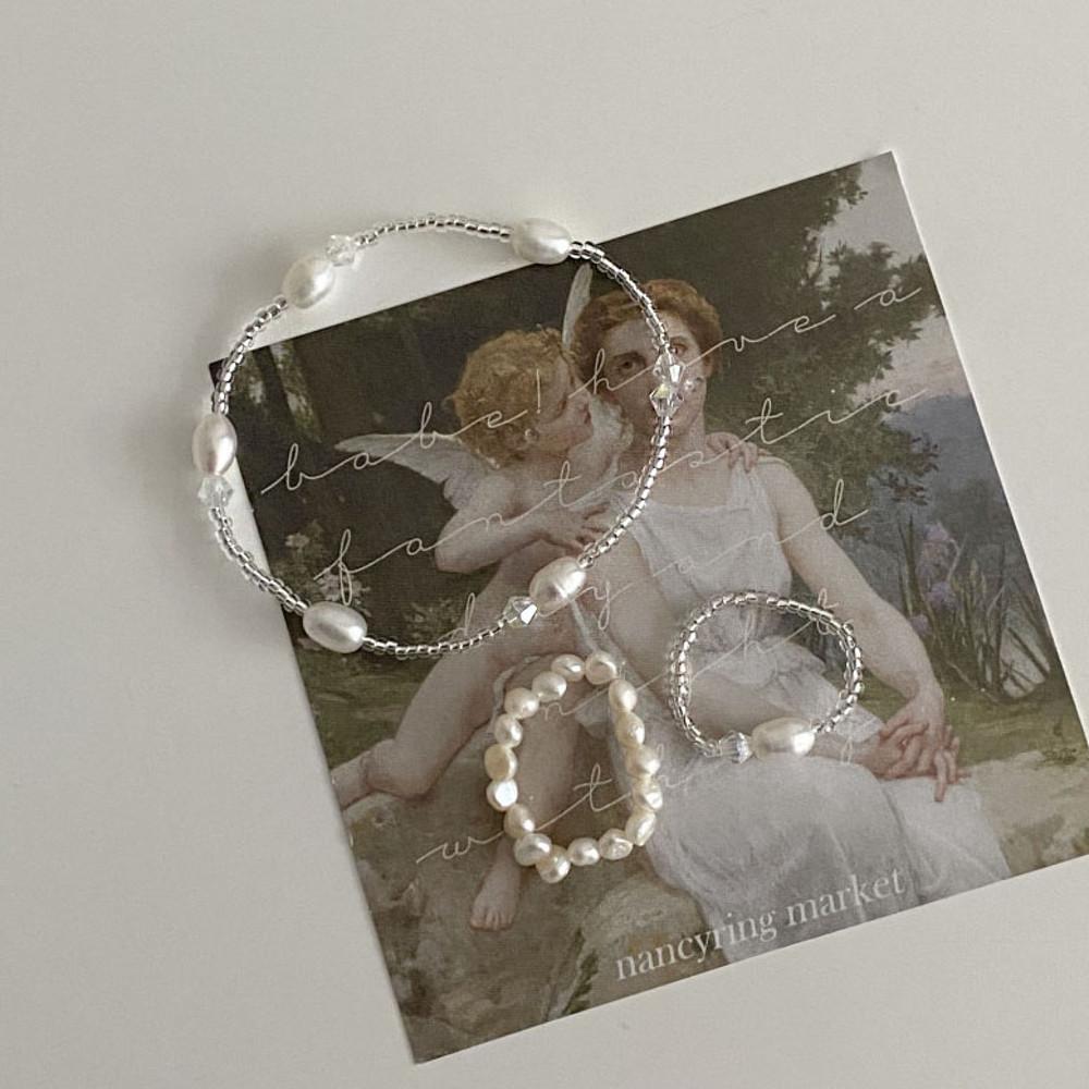 Pure white 실버 진주 비즈 팔찌 (얇은 팔찌, 담수진주 팔찌)