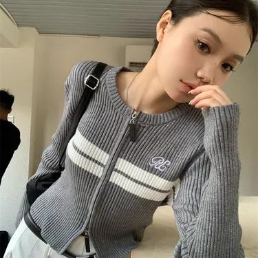 라인 투웨이 니트 집업 가디건