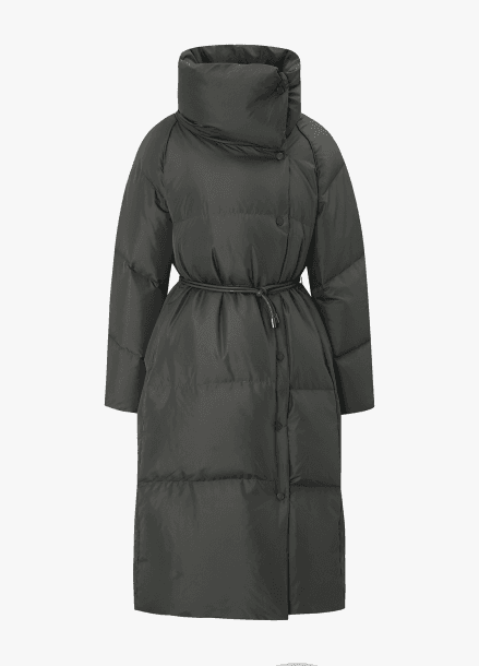 하이넥 벨티드 롱 다운 코트