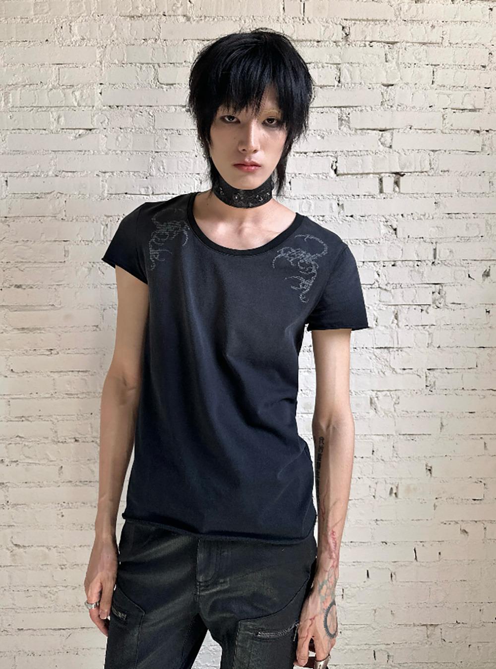 Washed Black Cyber Print Tee