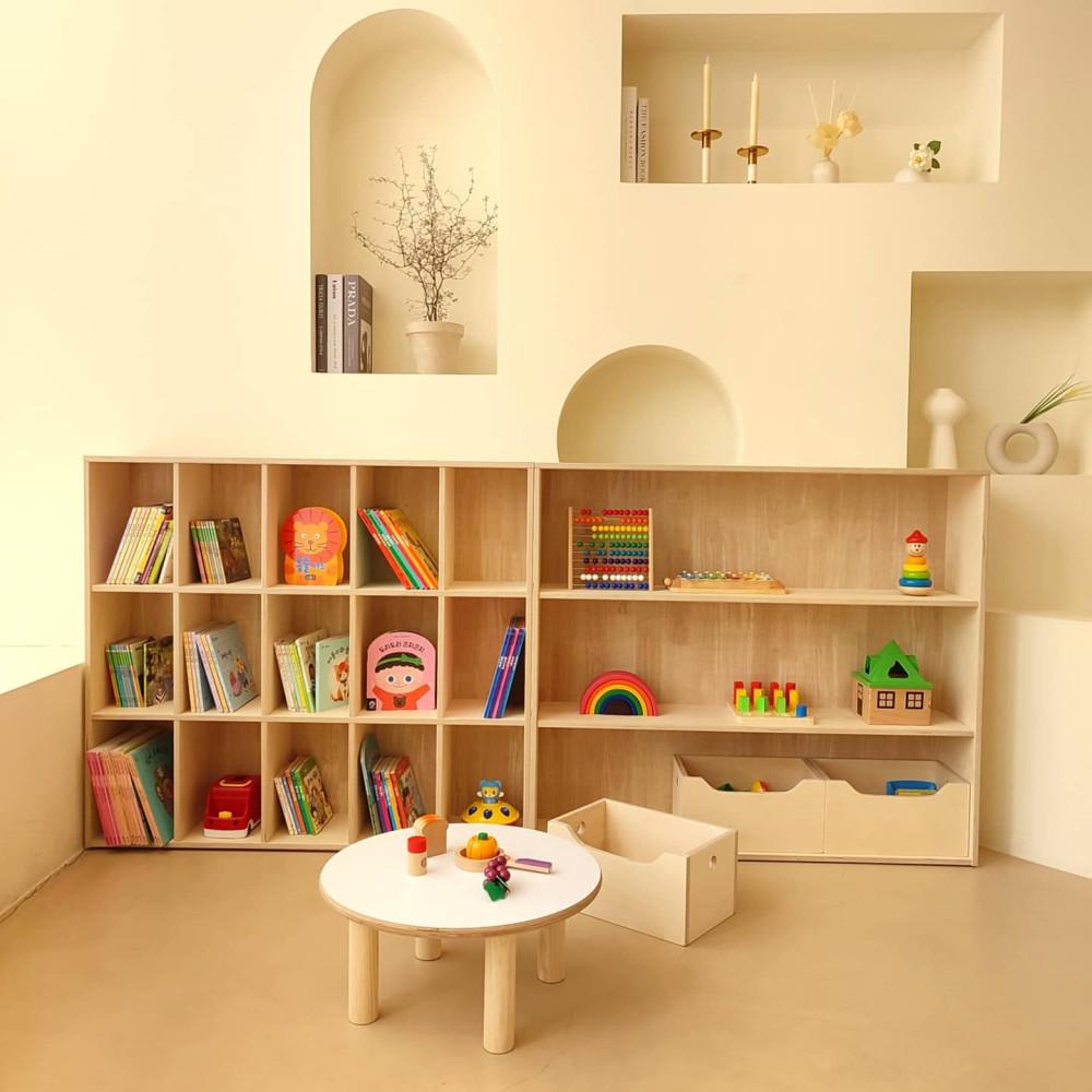 바이퍼니 우디 아기 원목 미니 낮은 유아 책장 책꽂이 2단